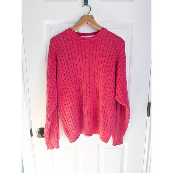Talbots Sweaters - Vintage Talbots hot pink 100% cotton cable knit sweater size XL